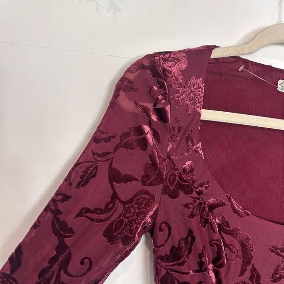 Free People Lotta Love Slip Dress Small Burgundy Red Velvet Burnout Floral Mini - Picture 14 of 14